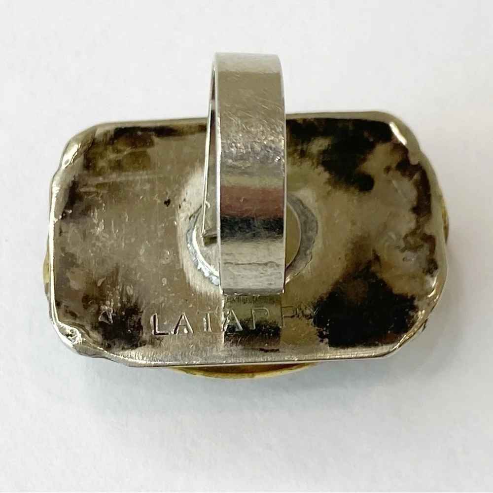 Vintage Latappy French Brutalist Mixed Metal Resin Statement Ring Adjustable HTF